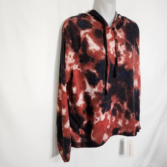 Madison + Hudson Womens Hoodie Large Pullover Tie Dye Red Ivory Retro Sweatshirt - Picture 3 of 11